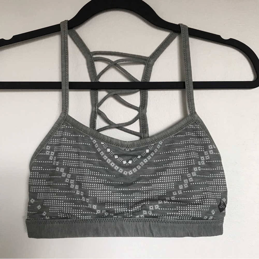 PrAna Green Geometric Print Lattice Back Isaline Sports Bra Size XS
